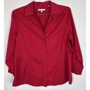 Foxcroft Non Iron Stretch Long Sleeve Button Up Fitted Blouse Shirt Size 16 Red